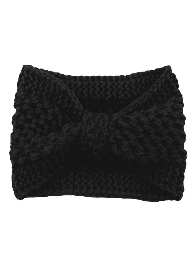 طوق رأس شتوي نسائي مزين بفيونكة، غطاء رأس صوفي محبوك للأطفال والفتيات، عمامة كروشيه، ربطة شعر سميكة، إكسسوارات، مدفأة للأذنين (أسود) - Image 3