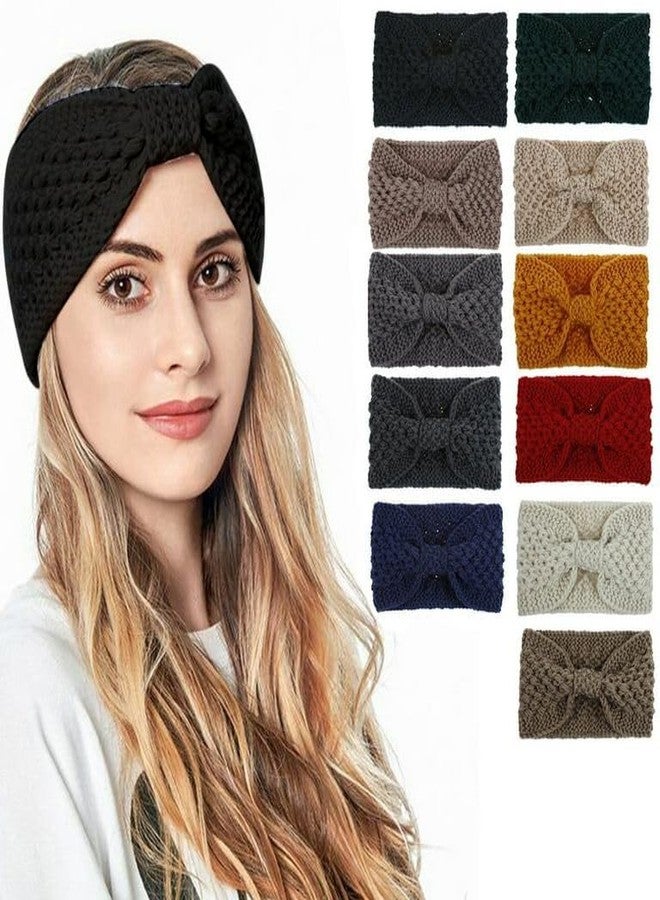 طوق رأس شتوي نسائي مزين بفيونكة، غطاء رأس صوفي محبوك للأطفال والفتيات، عمامة كروشيه، ربطة شعر سميكة، إكسسوارات، مدفأة للأذنين (أسود) - Image 4