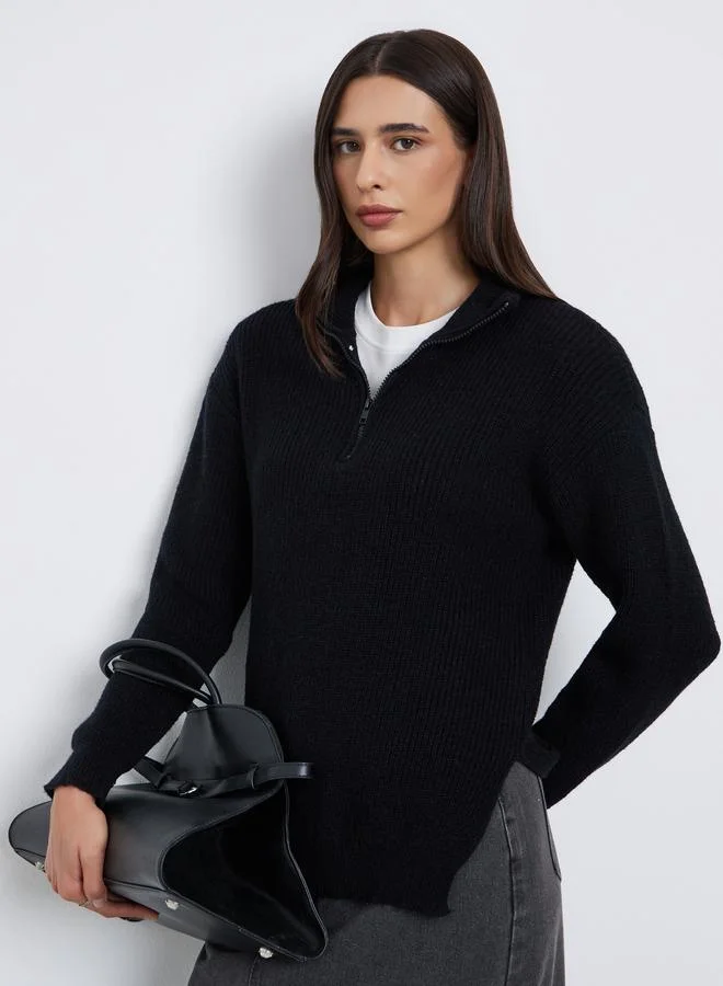 Styli Styli Regular Fit Longline Quarter Zip Sweater