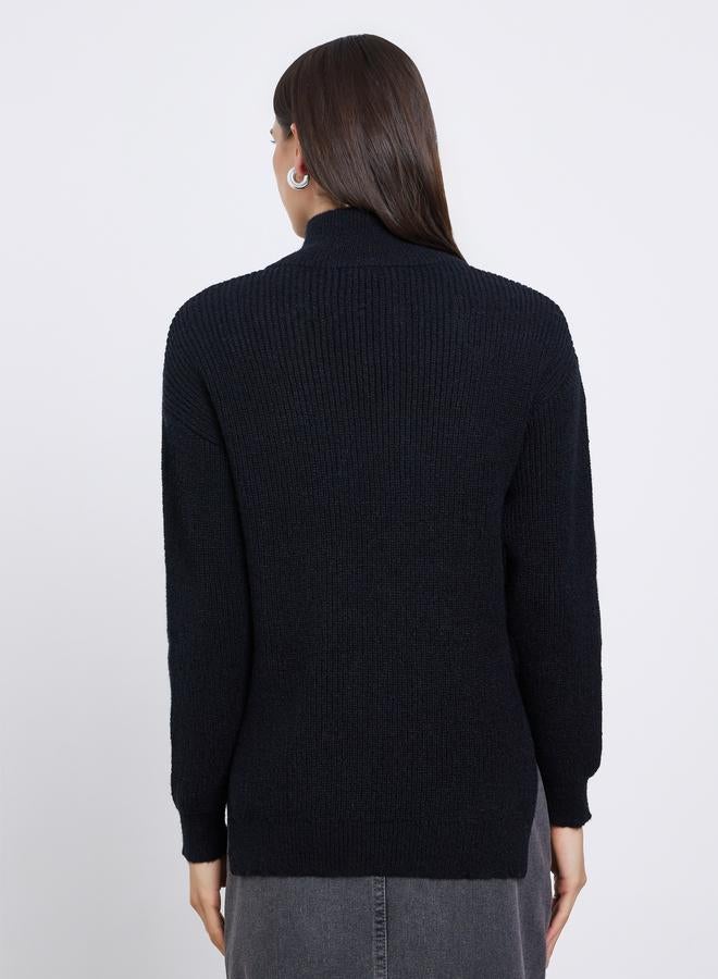 ستايلي سويتر طويل بقصة عادية وربع سحَّاب غلق - Image 4