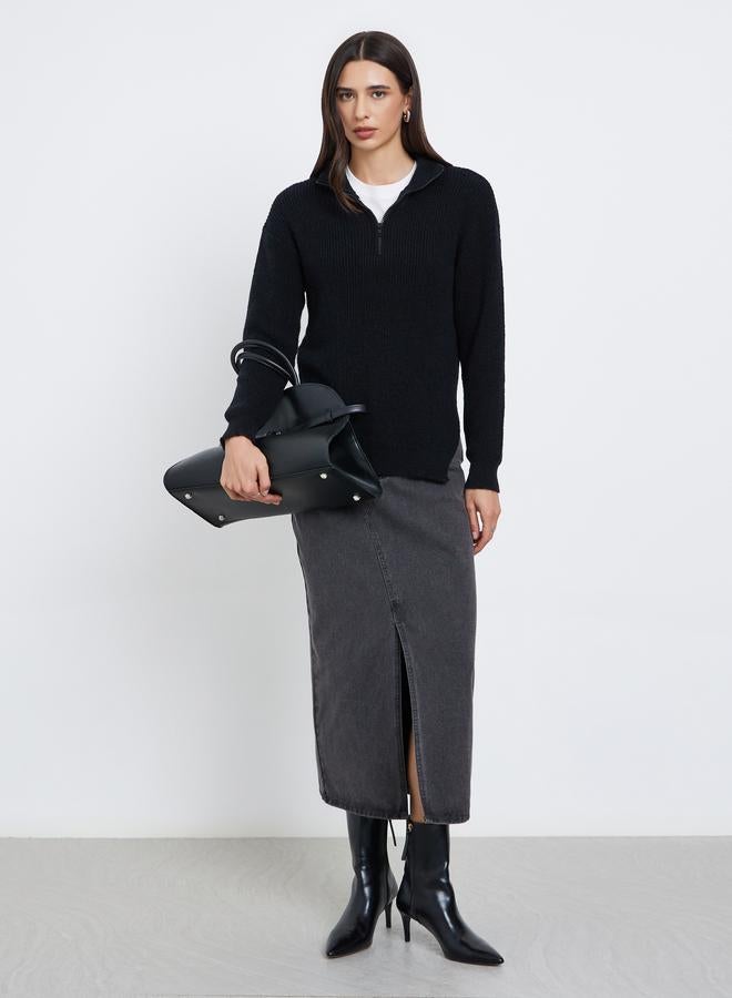 ستايلي سويتر طويل بقصة عادية وربع سحَّاب غلق - Image 3