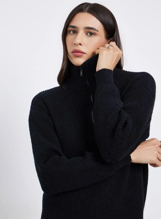 Styli Regular Fit Longline Quarter Zip Sweater