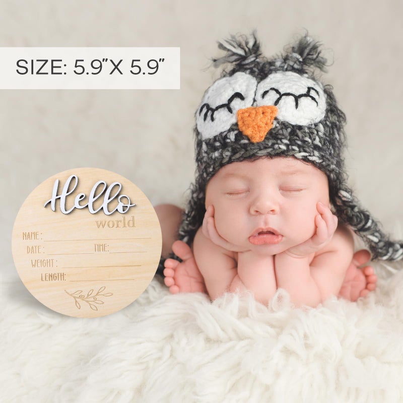 Giftacity Gender Reveal Sign for Baby Birth: 3Pcs It's A Boy Girl & Hello World Announcement Sign for Hospital - Wooden Newborn Welcome Board for New Boys and Girls - Image 5