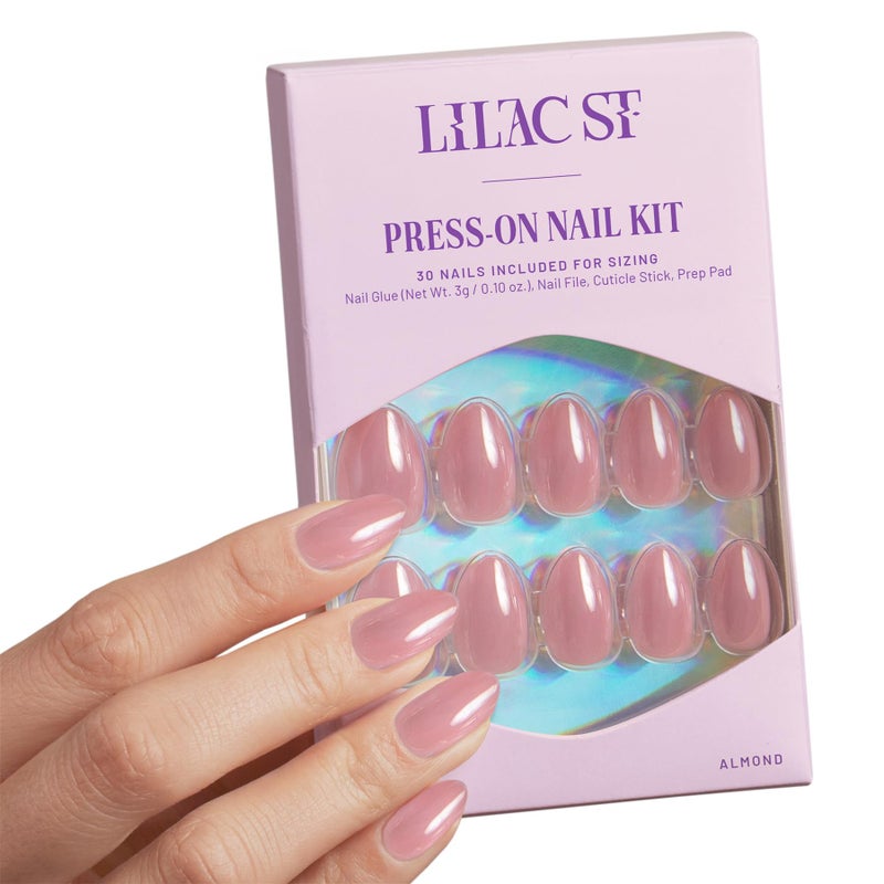 Lilac St. Lilac St - Press on Nails, Afterglow (30 Nails, 15 Sizes) - Short, Almond, Pearl + Glossy, Opaque - Brush-On Nail Glue, Nail File, Cuticle Stick, Prep Pad - Cruelty Free, Vegan, Women Founded - Image 1