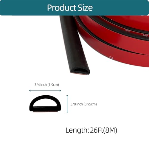 Tintvent D Shape EPDM Foam Rubber Seal with Tape, Self-Adhesive Rubber Weather Stripping for Boat, Auto, RV, Marine, Garage Doors/Window and More, W:0.75"; H:0.375"; L:26Feet - Image 2
