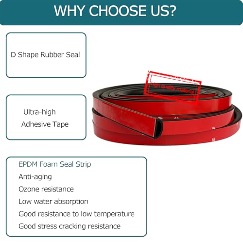 Tintvent D Shape EPDM Foam Rubber Seal with Tape, Self-Adhesive Rubber Weather Stripping for Boat, Auto, RV, Marine, Garage Doors/Window and More, W:0.75"; H:0.375"; L:26Feet - Image 4