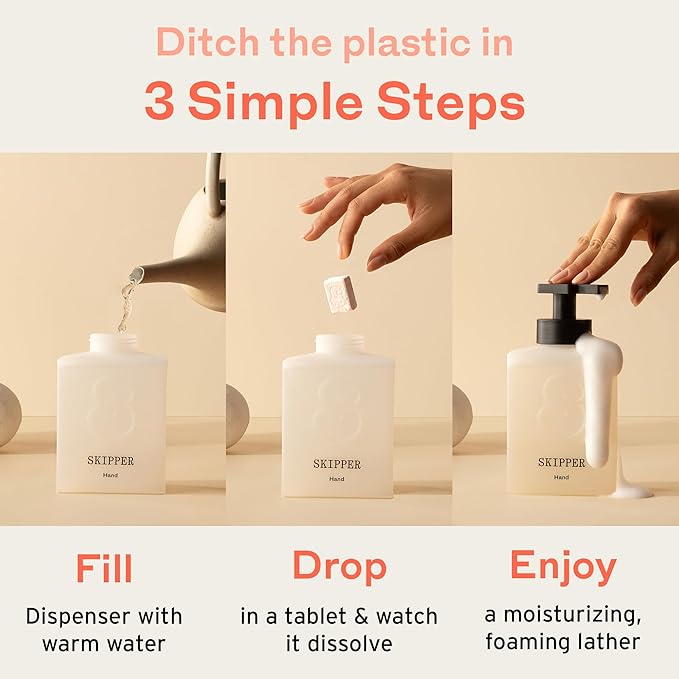 Tirtyl Skipper Hand Wash Duo Kit Glass 2 Glass Foaming Dispensers 6 Tablet Refills 6x 250ml bottles of soap 1 Storage Tin Variety Fragrances - Image 2