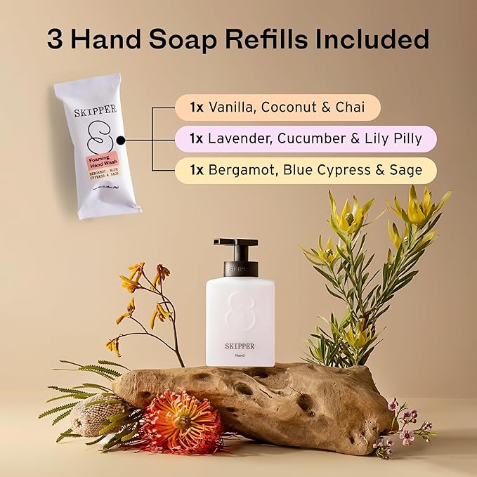 Tirtyl Skipper Hand Wash Duo Kit Glass 2 Glass Foaming Dispensers 6 Tablet Refills 6x 250ml bottles of soap 1 Storage Tin Variety Fragrances - Image 3