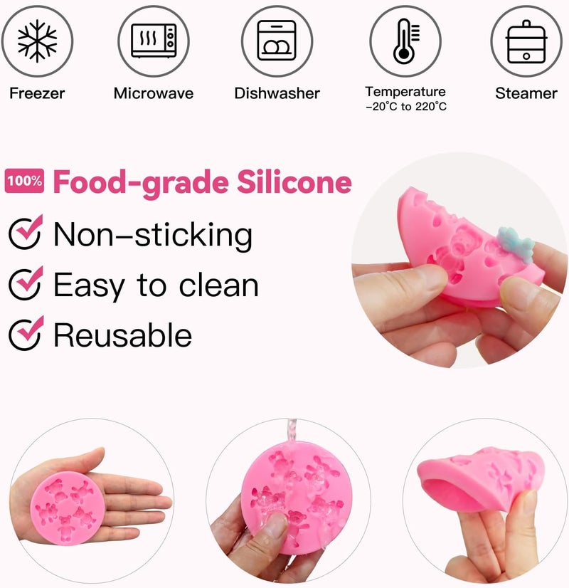 Roxjaejae 3 Pcs Bear Silicone Mold Fondant Bear Mold Candy Cake Bow Chocolate Molds for Cake Decoration, DIY Desserts, Cupcake, Fondant, Clay, Gum Paste - Image 3