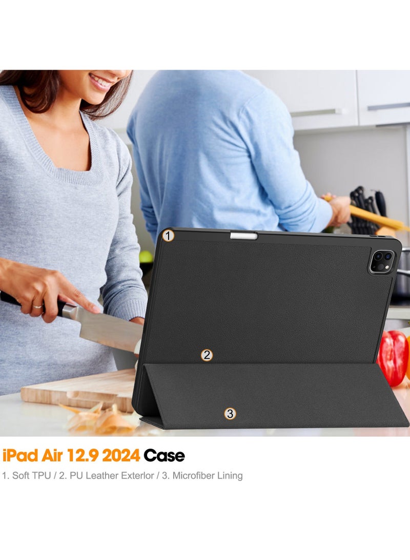 general Compatible with iPad pro 13 2024 Tablet Case iPad air 13 Inch Leather Case TPU Tri-Fold Pen Tray Case - Image 5