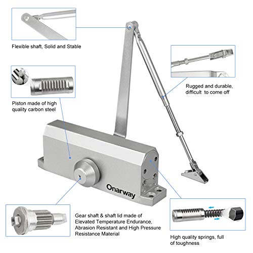 Onarway Door Closer Adjustable Automatic Size 4 Spring Hydraulic for Home & Commercial Use, for 65-85kg Weight Door, Applies Regular, Top Jamb or Parallel Installation - Image 5