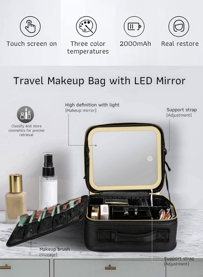 DBLEW Travel Cosmetics Storage Bag with Detachable LED Makeup Rechargeable Vanity Mirror Case for Women Beauty Tools Accessories Organizer Customizable Dividers & Brush Slots, Ideal Gift for Ladies Girls  - Image 5