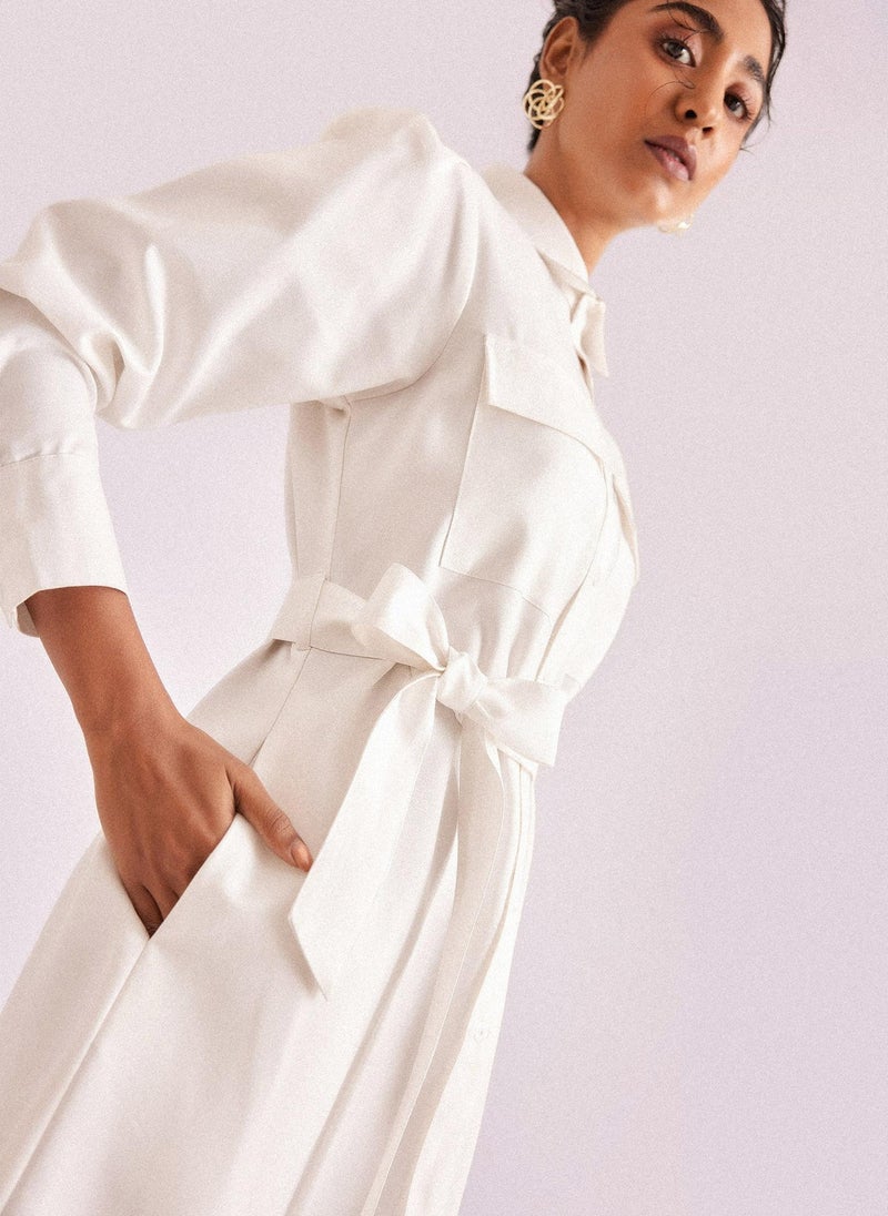 ذا ليبل لايف فستان قميص من شامبراي باللون الأبيض - Image 4