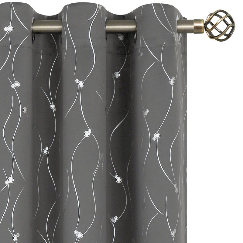 BGment Short Blackout Curtains 45 inch length for Small Windows  Grommet Thermal Insulated Drapes for Bedroom with Wave Line and Dots Printed  2 Panels  Each 38 x 45 Inch  Dark Grey