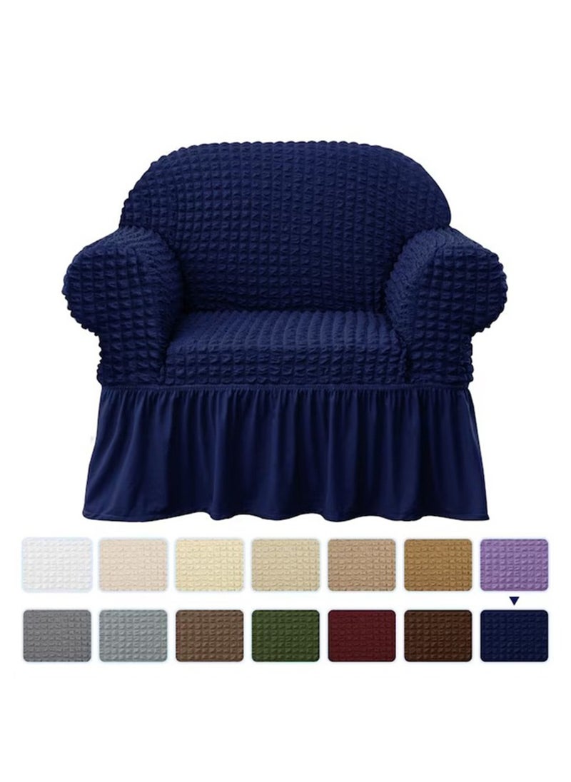 Arabest - Elastic Sofa Cover with Skirt,Stretch Sofa Slipcover Furniture Protector Washable Soft Couch Cover for Living Room Elastic Fabric Sofa Cover with Skirt, For Living Room Bed Room For one seater sofa(Dark Blue) - Image 1