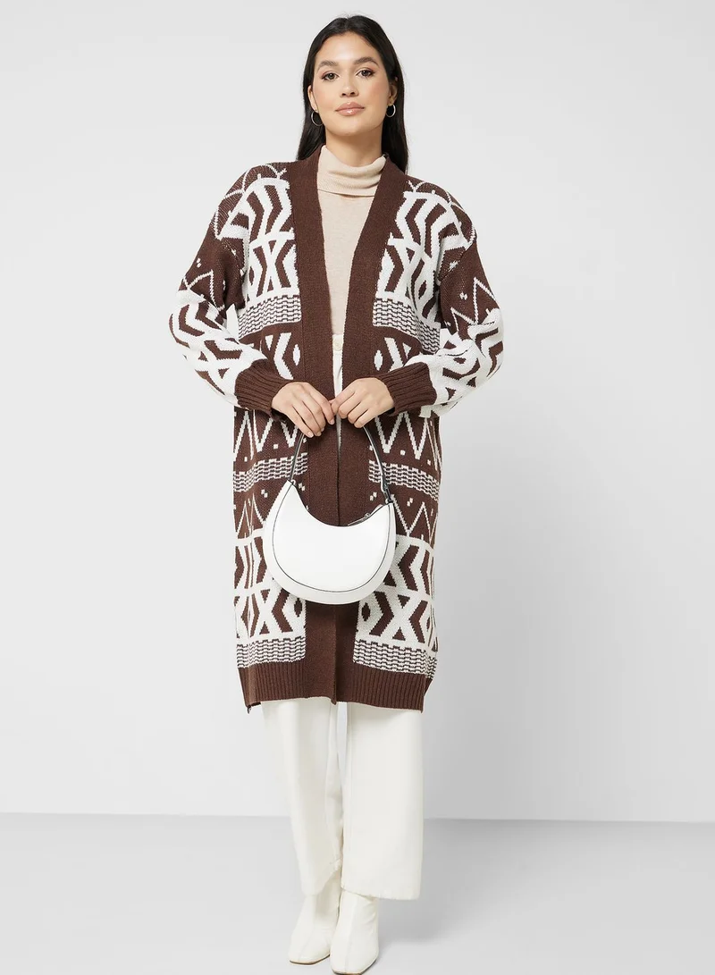 Khizana Aztec Print Intarsia Cardigan