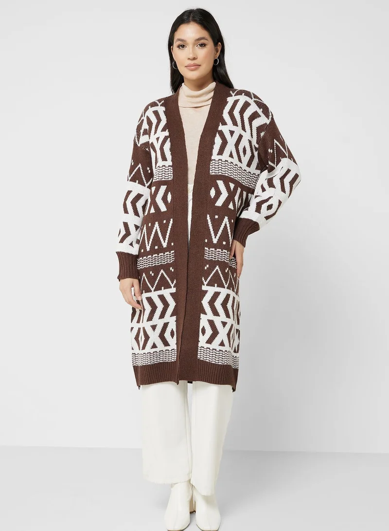 Khizana Aztec Print Intarsia Cardigan