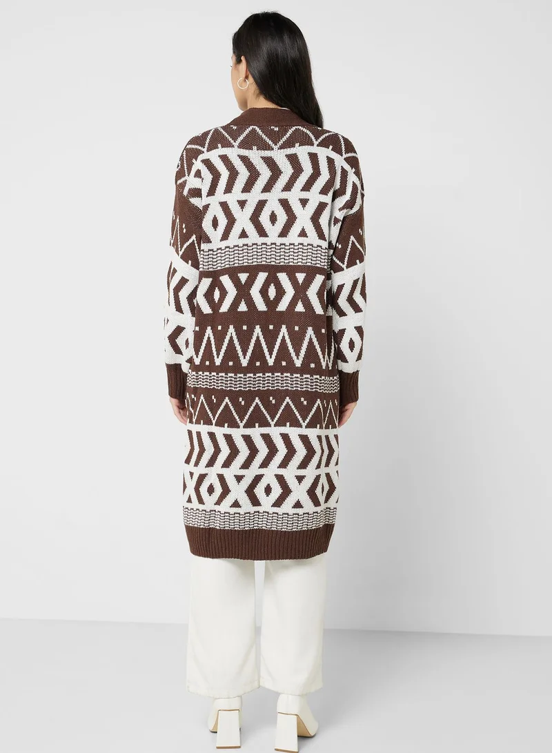 Khizana Aztec Print Intarsia Cardigan