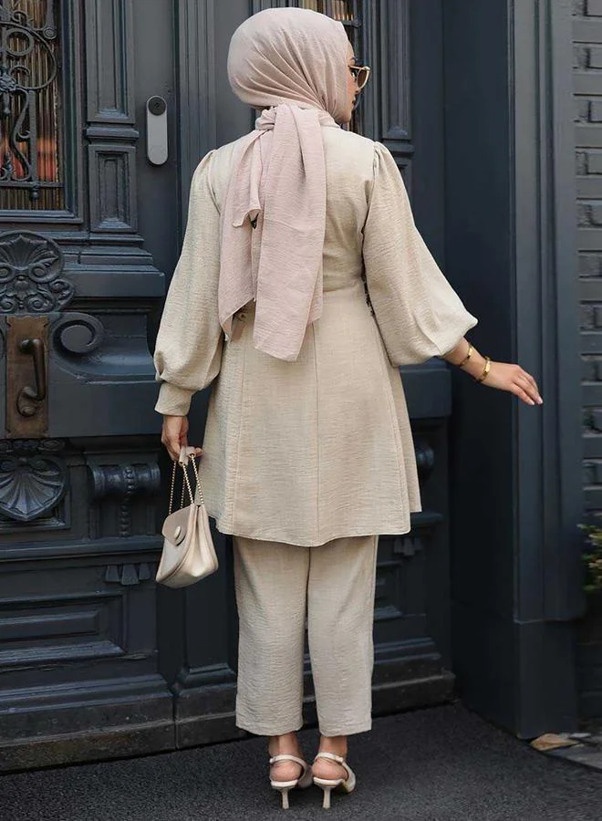 Take Two  Beige Balloon Sleeve Tunic with Trousers Co-Ords for Women | Best Price UAE