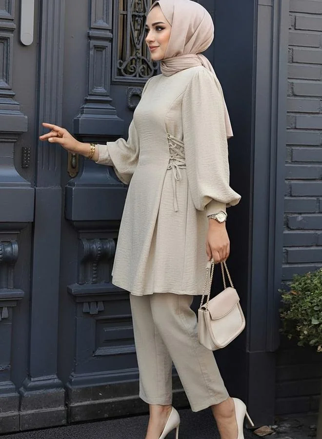 Take Two  Beige Balloon Sleeve Tunic with Trousers Co-Ords for Women | Best Price UAE