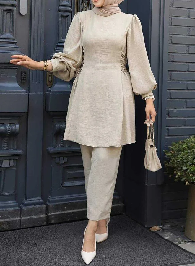 Take Two  Beige Balloon Sleeve Tunic with Trousers Co-Ords for Women | Best Price UAE