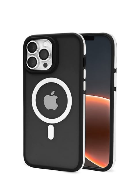 ZADUS Phone Case for iPhone 13 Pro Max – Translucent Shockproof Matte Black with White Accents and Lens Camera Protection Compitable with Wireless Chargers
