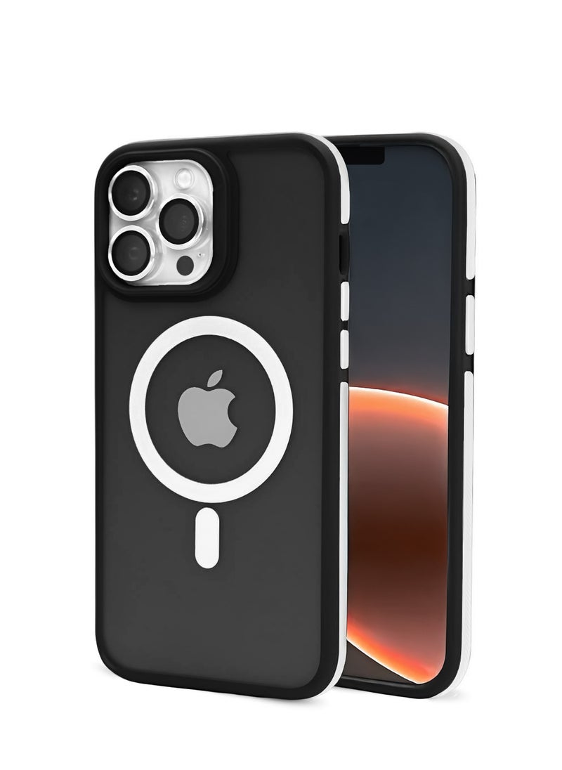 ZADUS Phone Case for iPhone 13 Pro Max – Translucent Shockproof Matte Black with White Accents and Lens Camera Protection Compitable with Wireless Chargers