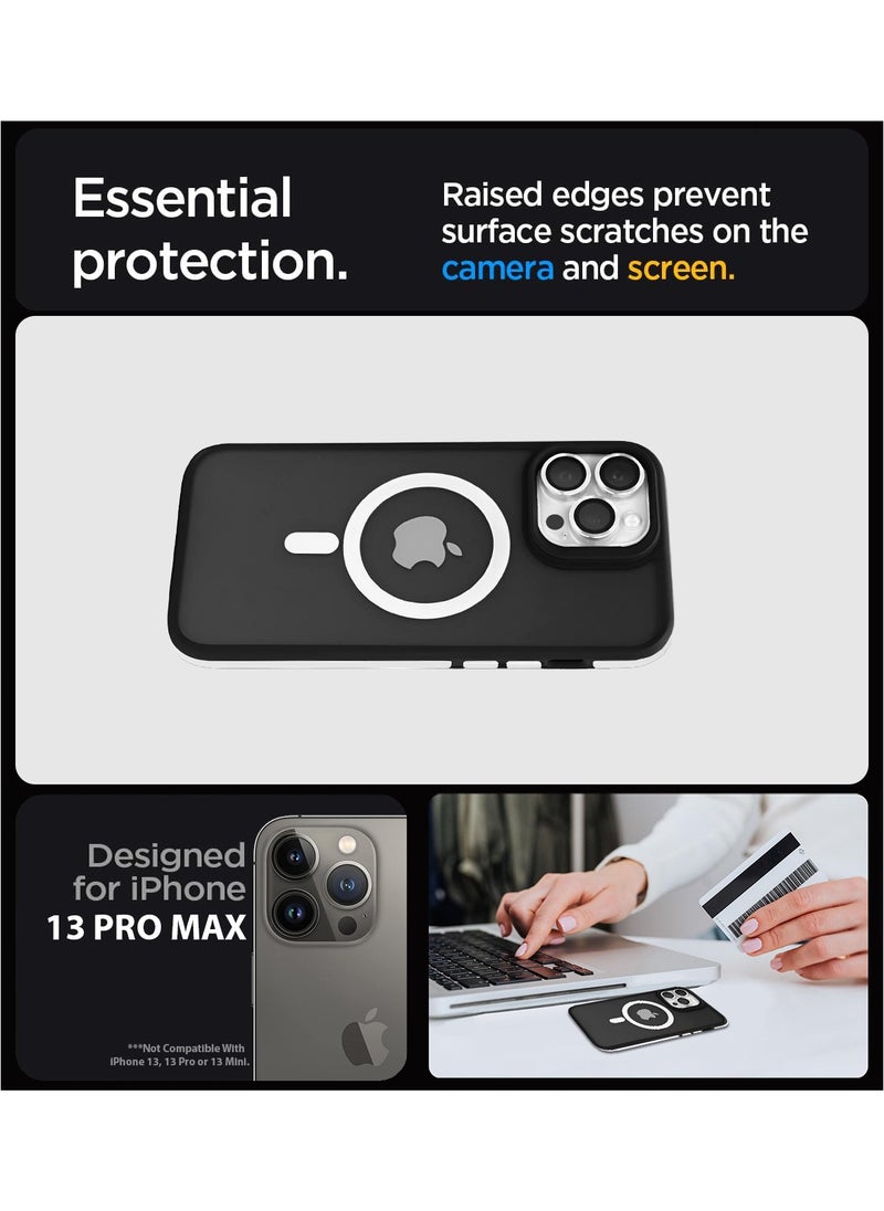 ZADUS Phone Case for iPhone 13 Pro Max – Translucent Shockproof Matte Black with White Accents and Lens Camera Protection Compitable with Wireless Chargers