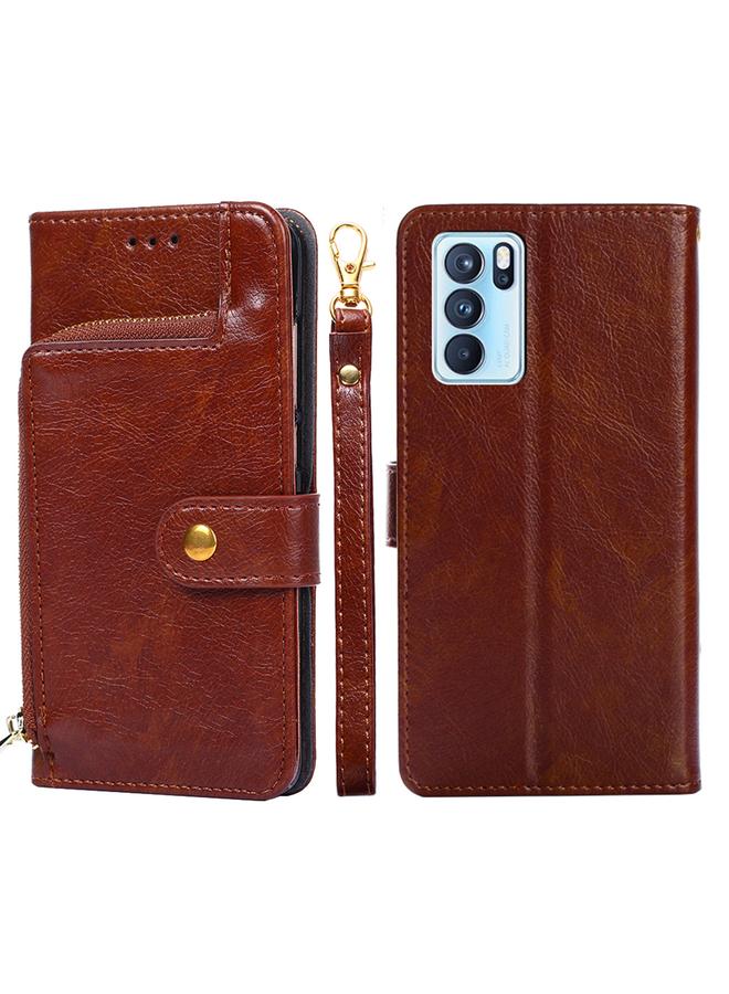 اس-توب جراب لهاتف OPPO Reno6 Pro 5G مصنوع من جلد البولي يوريثان الحراري مع حامل وفتحة للبطاقات ومحفظة وحبل تثبيت. ... - Image 1