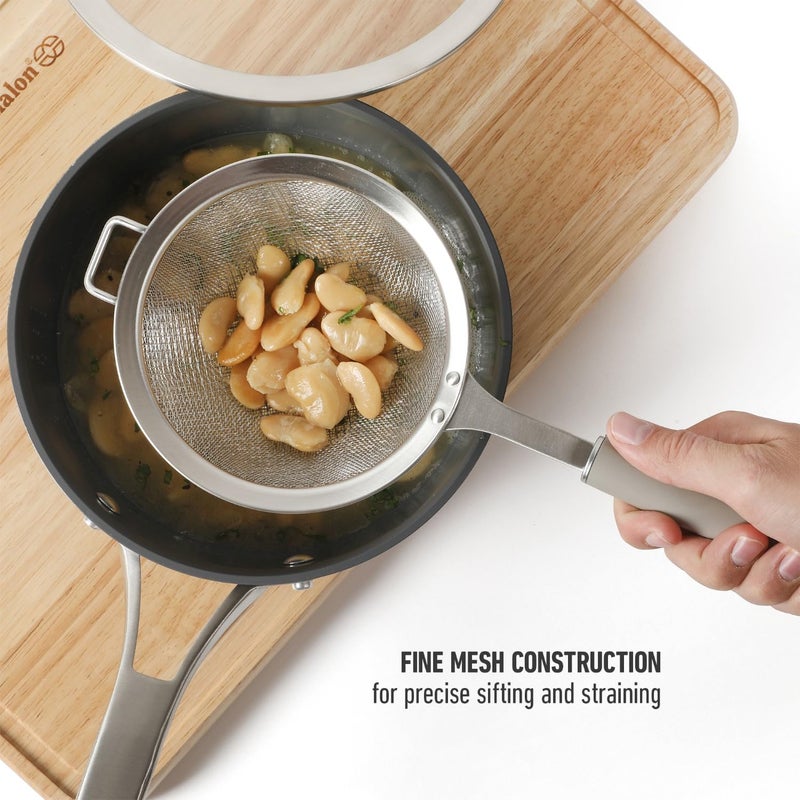 Calphalon Edge Stainless Steel Strainer w/Thermoplastic Rubber Handle - Taupe - Image 3