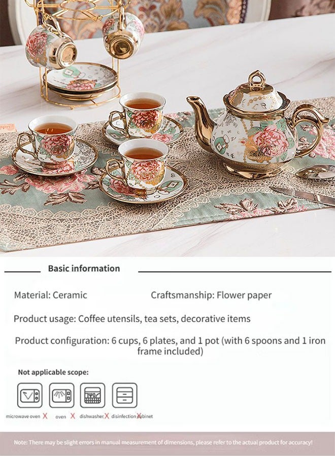 WINEENEE Arabic Style Gold Plated Ceramic Coffee Set – 20-Piece Hand-Painted Floral Luxury Set for 6 People, Includes Cups, Saucers, Spoons u0026 Teapot, Ideal for Family Gathering u0026 Ramadan Gifting - Image 5