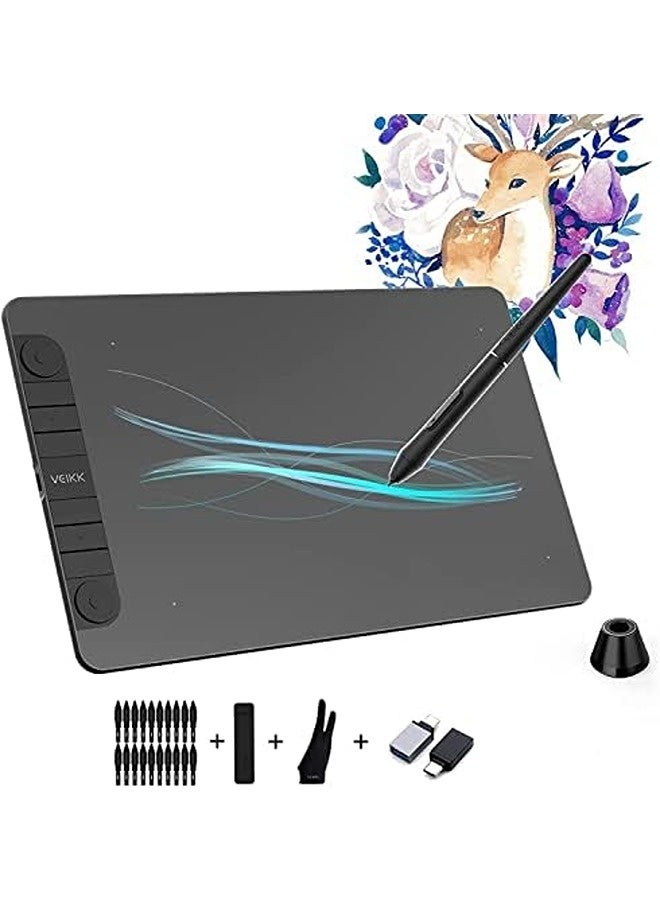 Veikk VK1060PRO Drawing Tablet | 10x6" Active Area, Battery-Free Stylus with 8192 Pressure Levels, ±60° Tilt Support, 2 Quick Dials & 6 Shortcut Keys, USB-C Connectivity  - Image 1