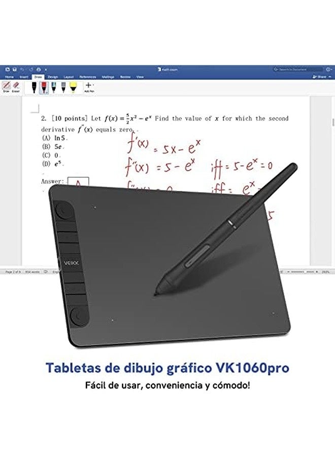Veikk VK1060PRO Drawing Tablet | 10x6" Active Area, Battery-Free Stylus with 8192 Pressure Levels, ±60° Tilt Support, 2 Quick Dials & 6 Shortcut Keys, USB-C Connectivity  - Image 3