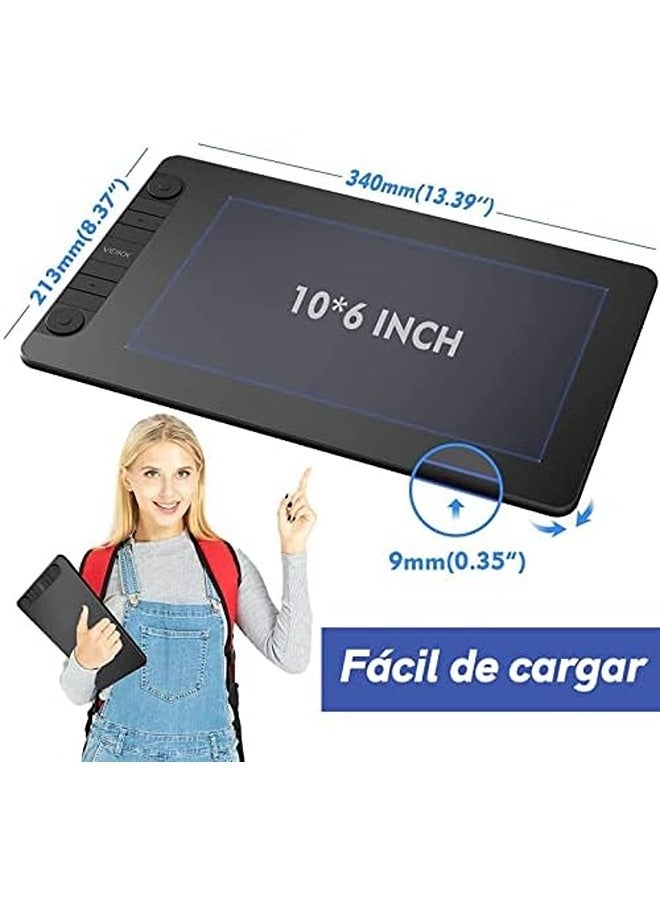 Veikk VK1060PRO Drawing Tablet | 10x6" Active Area, Battery-Free Stylus with 8192 Pressure Levels, ±60° Tilt Support, 2 Quick Dials & 6 Shortcut Keys, USB-C Connectivity  - Image 5