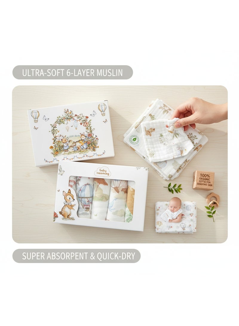 She&Little 5 Pack Baby Washcloths, Burp Cloths, Baby Bath Towels, Super Absorbent 4-Layer Cotton, OEKO-TEX Certified Safe, Finger Sleeve Design for Easy Cleaning, for Newborn Bathing, Face Wiping, Burping, Feeding and Daily Care - Image 4