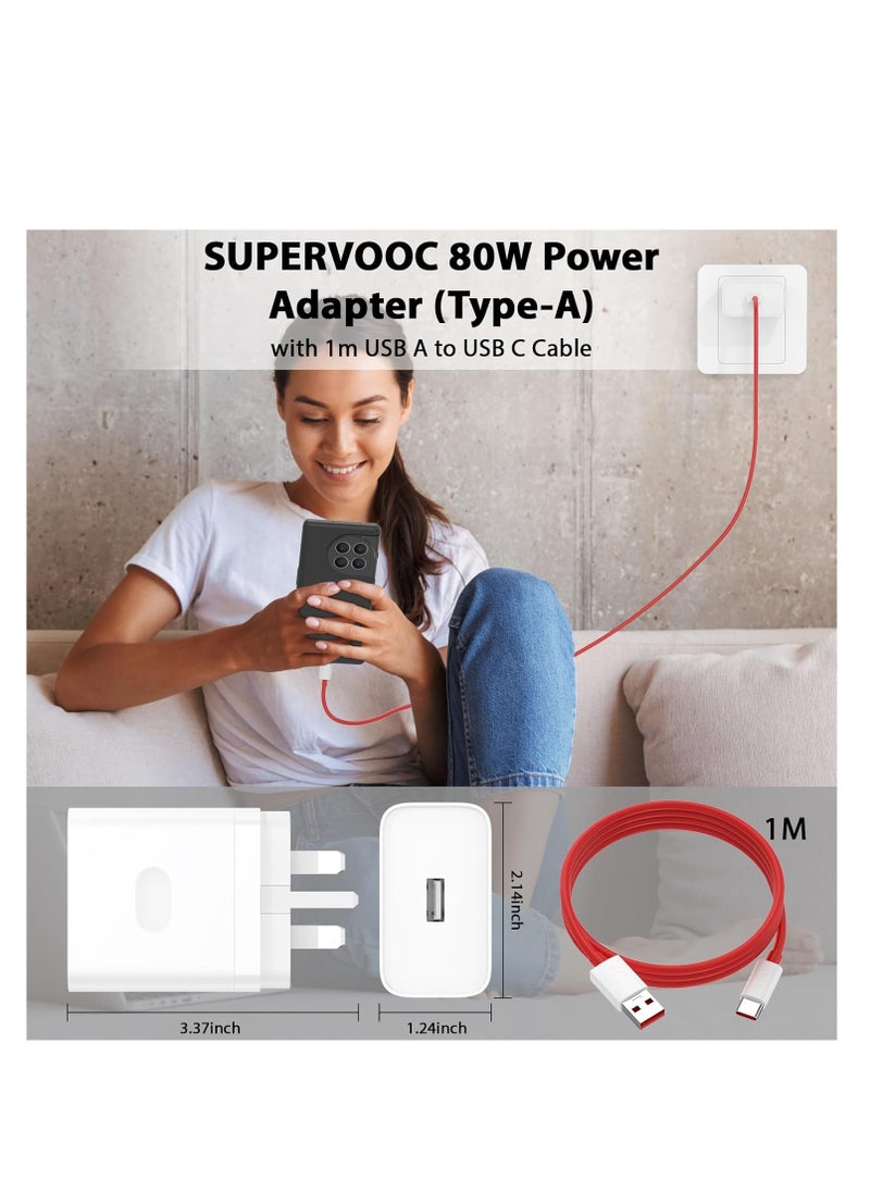 80W SuperVooc Charger for OnePlus 13/12/12R/11/10Pro/10R, 80W Warp Charger for OnePlus 9Pro/9/8T/Nord 2T/9R/9RT/N30 CE 3 4,Super Fast USB C Wall Charger Block Replacement with 3.3ft Ultra Fast Type C Charging Cable