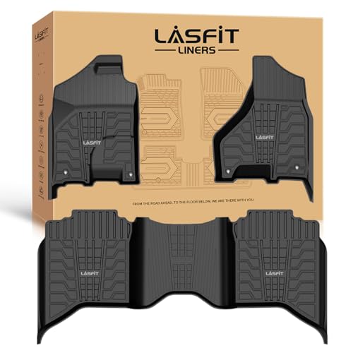 LASFIT Floor Mats for Dodge Ram 1500/2500/3500 Crew Cab 2013-2018, for Dodge Ram 1500 Classic Crew Cab 2019-2024 All Weather Custom Fit Car Floor Liners 1st & 2nd Row, Black - Image 1
