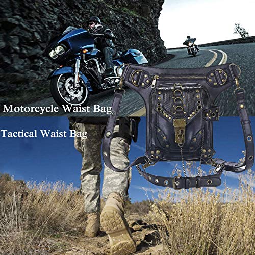 Valentoria Steampunk Waist Bag Fanny Pack Thigh Holster Purse Gothic Leather Shoulder Crossbody Hiking Chain Messenger Bag - Image 2