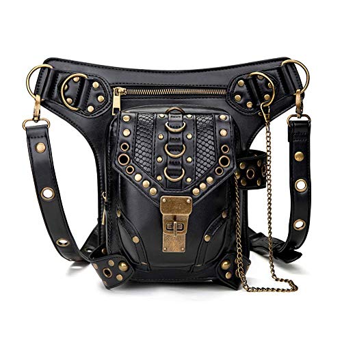 Valentoria Steampunk Waist Bag Fanny Pack Thigh Holster Purse Gothic Leather Shoulder Crossbody Hiking Chain Messenger Bag - Image 1