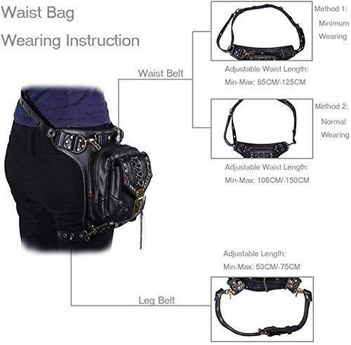 Valentoria Steampunk Waist Bag Fanny Pack Thigh Holster Purse Gothic Leather Shoulder Crossbody Hiking Chain Messenger Bag - Image 5