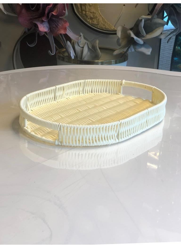 PEROTTI Synthetic Wicker Cream Oval Tray 20X30CM  - Image 2