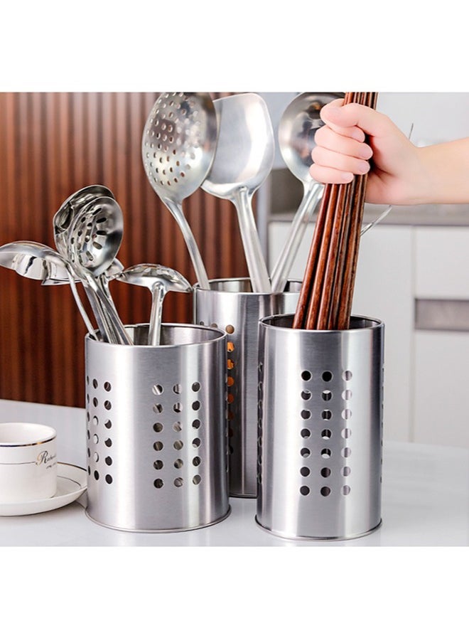 wowofa Chopsticks Holder Kitchen Storage Shelf Stainless Steel Cutlery Holder Cage Drainer Storage Spoon Chopsticks Organizer Rack Organize spoons, forks, and kitchenware silvery 18*12cm  - Image 2