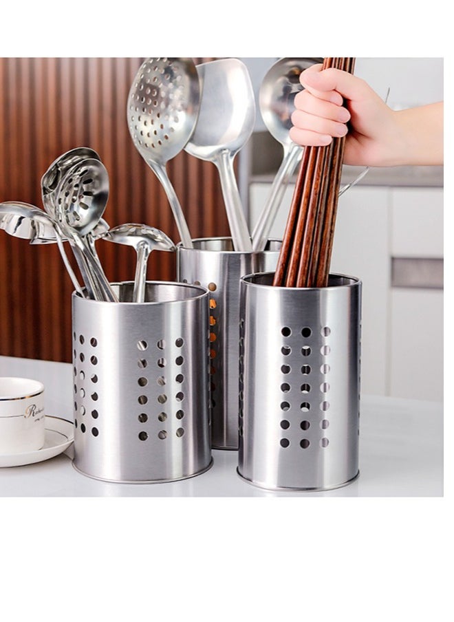 wowofa Chopsticks Holder Kitchen Storage Shelf Stainless Steel Cutlery Holder Cage Drainer Storage Spoon Chopsticks Organizer Rack Organize spoons, forks, and kitchenware silvery 18*12cm  - Image 4