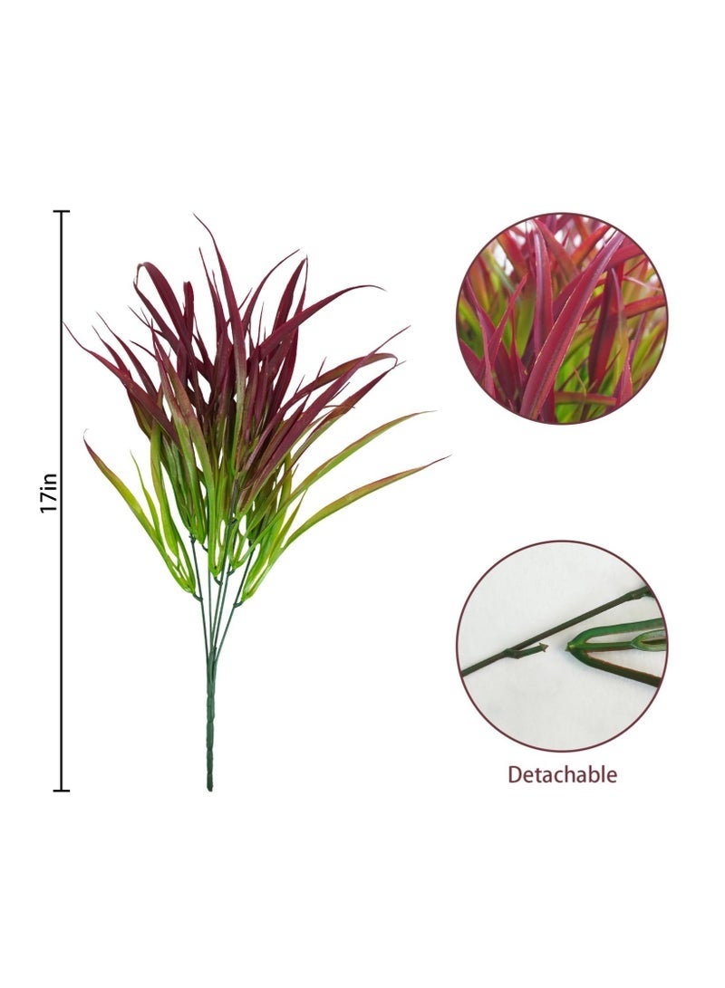 Arabest 12 Bundles Artificial Outdoor Plants UV Resistant Fake Grass Plants Faux Plastic Plants Greenery Shrubs for Home Garden Pathway Window Box Front Porch Spring Summer Decor, Deep Red - Image 3