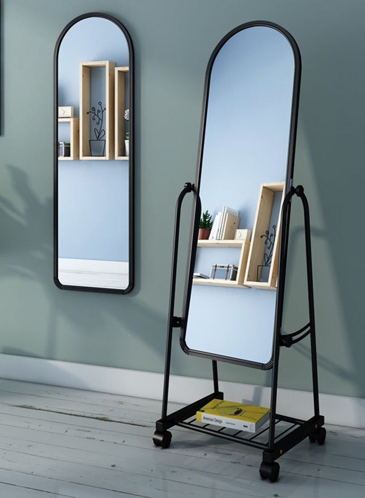  CityRiya-Long مرآة أرضية كاملة الطول 160 سم مرآة لكامل الجسم واقفة معلقة أو مائلة بإطار من الألومنيوم مثبتة على الحائط مرآة تزيين لغرفة النوم وغرفة المعيشة، أسود - Image 1