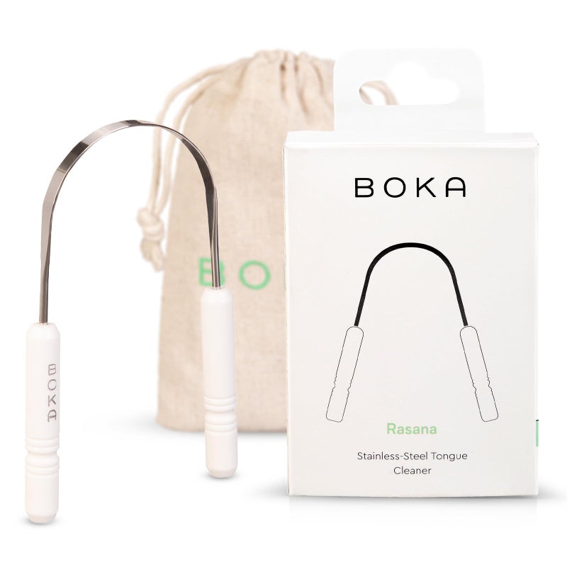 BOKA Boka Tongue Scraper for Adults & Kids with Case - Stainless Steel Tongue Cleaner w/Linen Travel Pouch - Scrubber to Remove Tongue Buildup and Freshens Breath (Pack of 1)