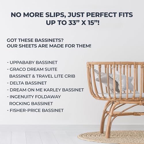 Sweave 100% Organic Cotton Bassinet Sheets (4 Pack) – Ideal for Uppababy Bassinet Mattress – GOTS Certified – 360° Double Elastic Fitted Sheets – Percale Weave Sheets Soften with Each Wash (33"x15") - Image 5