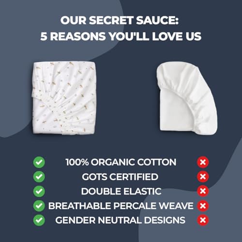 Sweave 100% Organic Cotton Bassinet Sheets (4 Pack) – Ideal for Uppababy Bassinet Mattress – GOTS Certified – 360° Double Elastic Fitted Sheets – Percale Weave Sheets Soften with Each Wash (33"x15") - Image 3