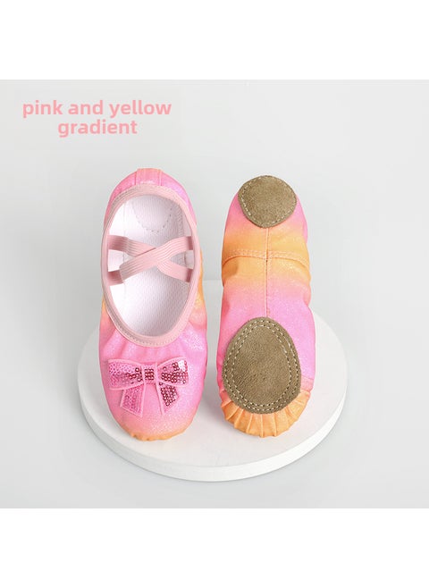 Girls Dance Shoes Soft Ballet Flats pink yellow gradient