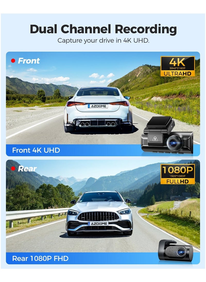 أزدوم - داش كاميرا للسياره M550 PRO MAX ثلاثية القنوات داش كام مع نظام تحديد المواقع العالمي (GPS) المدمج وكاميرا مزدوجة 4K + 1080P للسيارات مع بطاقة 64 جيجابايت ورؤية ليلية ووضع وقوف السيارات على مدار 24 ساعة. - Image 1